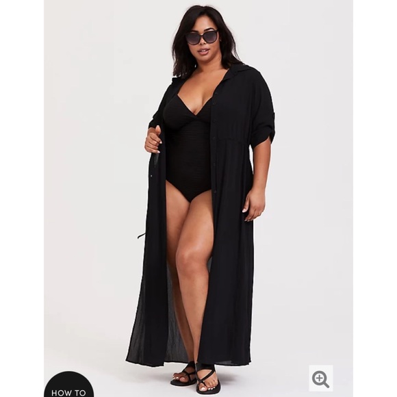 NWT TORRID Swim Cover Up Black Crinkled Woven Maxi - Picture 3 of 11